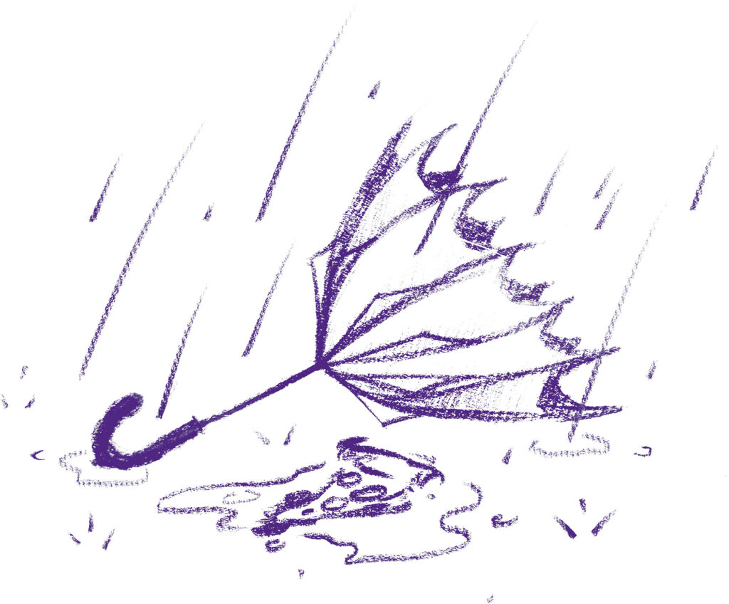 Illustration of an umbrella in the rain.